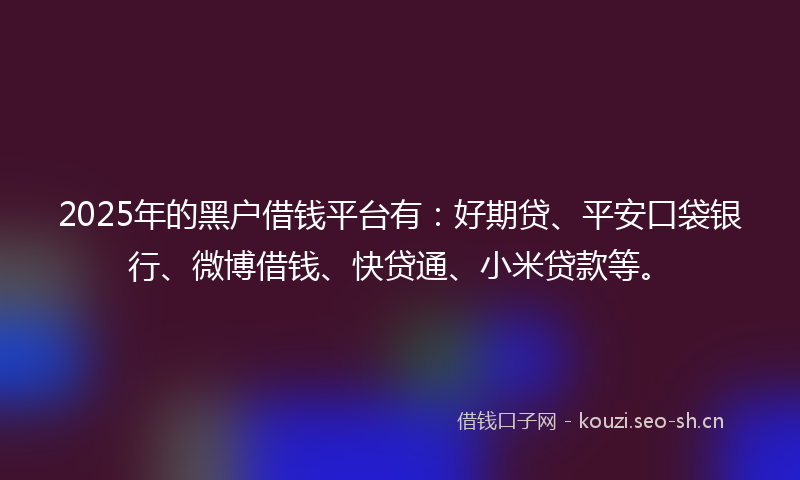 2025年的黑户借钱平台有：好期贷、平安口袋银行、微博借钱、快贷通、小米贷款等。