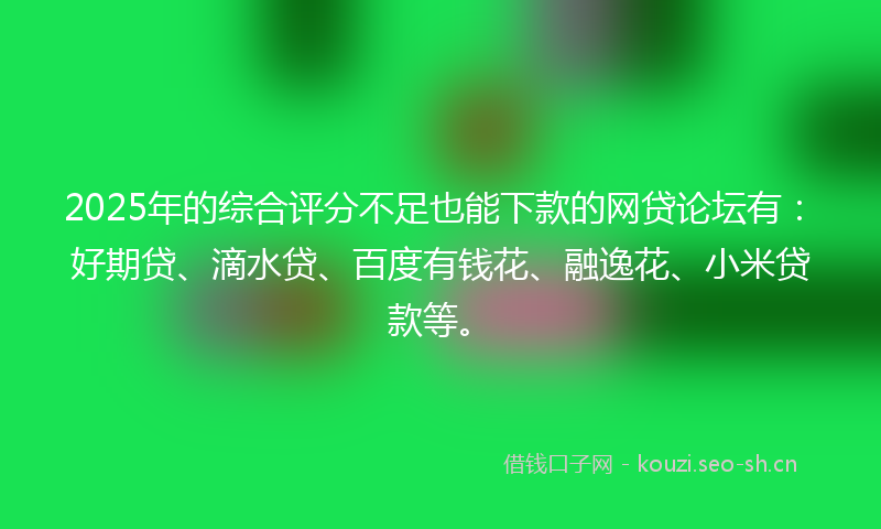 2025年的综合评分不足也能下款的网贷论坛有：好期贷、滴水贷、百度有钱花、融逸花、小米贷款等。