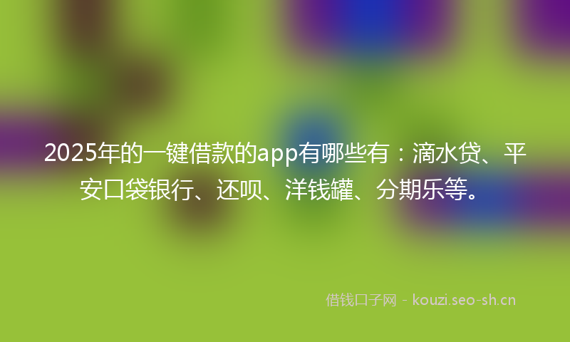 2025年的一键借款的app有哪些有：滴水贷、平安口袋银行、还呗、洋钱罐、分期乐等。