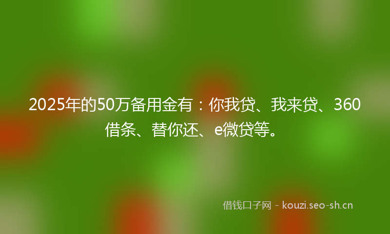 2025年的50万备用金有：你我贷、我来贷、360借条、替你还、e微贷等。
