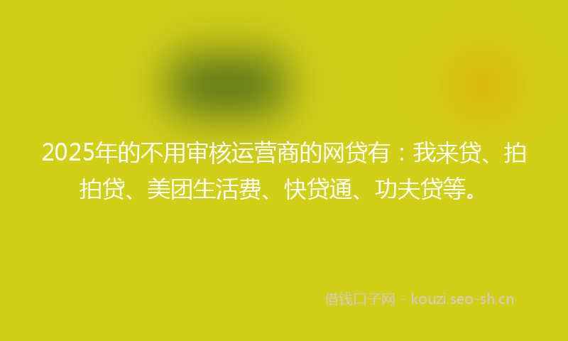 2025年的不用审核运营商的网贷有：我来贷、拍拍贷、美团生活费、快贷通、功夫贷等。