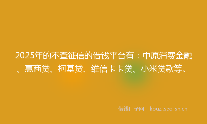 2025年的不查征信的借钱平台有：中原消费金融、惠商贷、柯基贷、维信卡卡贷、小米贷款等。