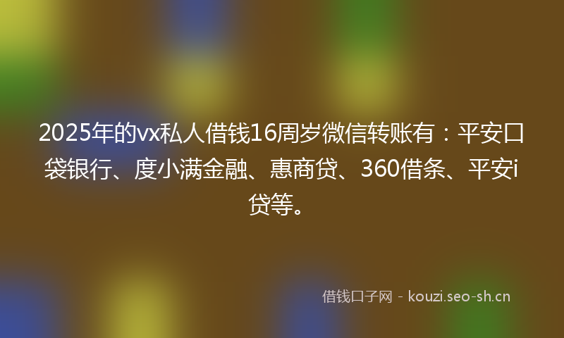 2025年的vx私人借钱16周岁微信转账有：平安口袋银行、度小满金融、惠商贷、360借条、平安i贷等。