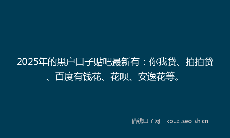 2025年的黑户口子贴吧最新有：你我贷、拍拍贷、百度有钱花、花呗、安逸花等。