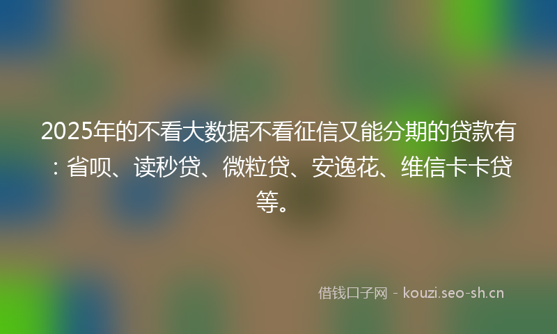 2025年的不看大数据不看征信又能分期的贷款有：省呗、读秒贷、微粒贷、安逸花、维信卡卡贷等。