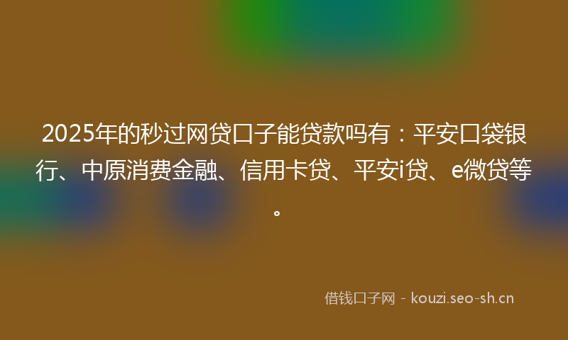 2025年的秒过网贷口子能贷款吗有：平安口袋银行、中原消费金融、信用卡贷、平安i贷、e微贷等。