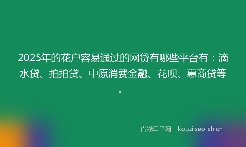 2025年的花户容易通过的网贷有哪些平台有：滴水贷、拍拍贷、中原消费金融、花呗、惠商贷等。