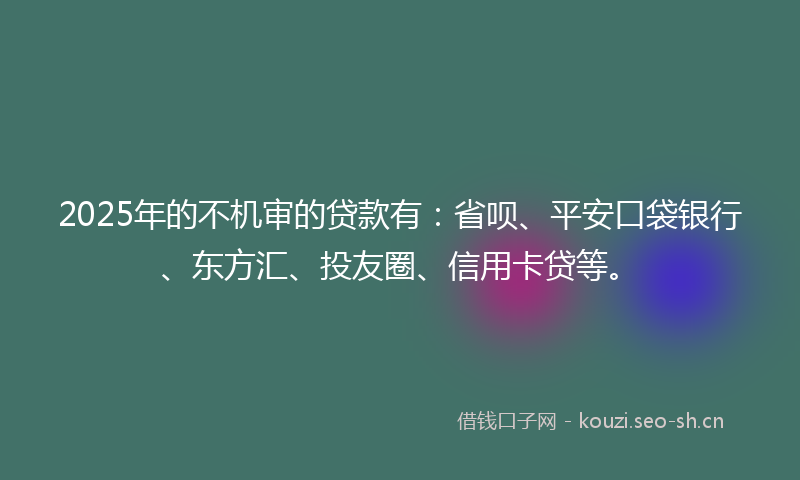 2025年的不机审的贷款有：省呗、平安口袋银行、东方汇、投友圈、信用卡贷等。