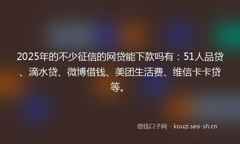2025年的不少征信的网贷能下款吗有：51人品贷、滴水贷、微博借钱、美团生活费、维信卡卡贷等。