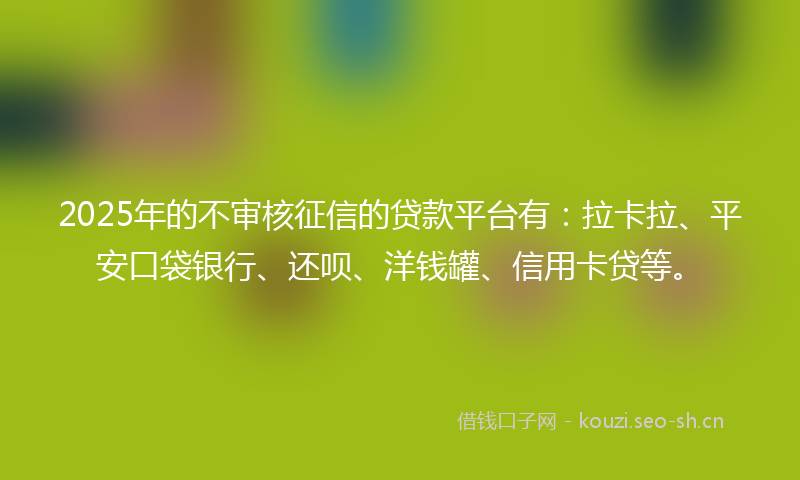2025年的不审核征信的贷款平台有:拉卡拉、平安口袋银行、还呗、洋钱罐、信用卡贷等。