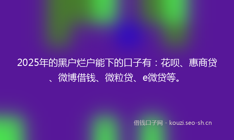 2025年的黑户烂户能下的口子有：花呗、惠商贷、微博借钱、微粒贷、e微贷等。