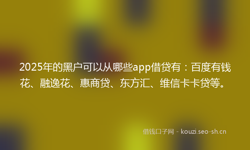 2025年的黑户可以从哪些app借贷有：百度有钱花、融逸花、惠商贷、东方汇、维信卡卡贷等。