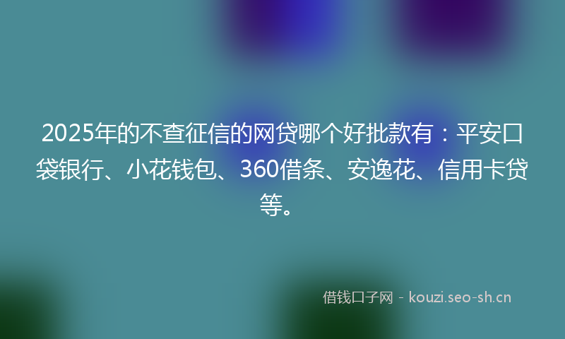 2025年的不查征信的网贷哪个好批款有：平安口袋银行、小花钱包、360借条、安逸花、信用卡贷等。