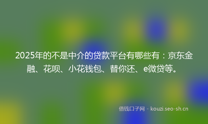 2025年的不是中介的贷款平台有哪些有:京东金融、花呗、小花钱包、替你还、e微贷等。