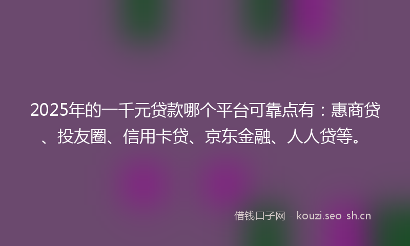 2025年的一千元贷款哪个平台可靠点有：惠商贷、投友圈、信用卡贷、京东金融、人人贷等。