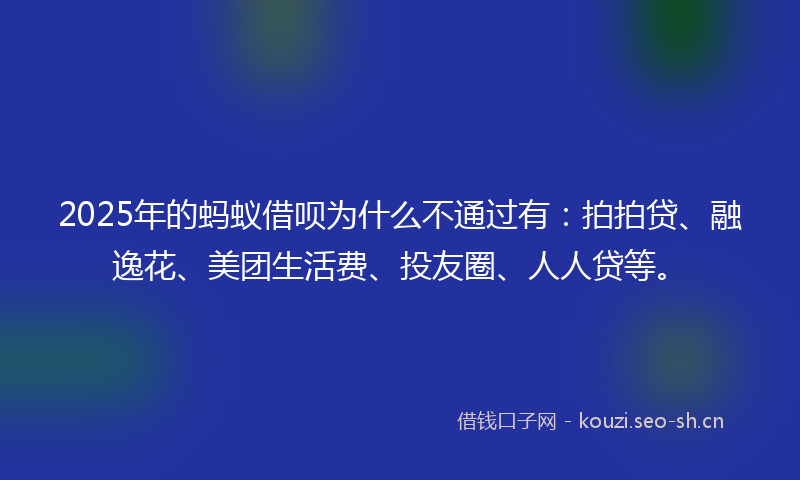 2025年的蚂蚁借呗为什么不通过有:拍拍贷、融逸花、美团生活费、投友圈、人人贷等。