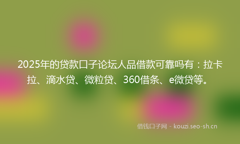 2025年的贷款口子论坛人品借款可靠吗有：拉卡拉、滴水贷、微粒贷、360借条、e微贷等。