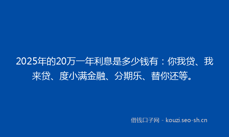 2025年的20万一年利息是多少钱有：你我贷、我来贷、度小满金融、分期乐、替你还等。