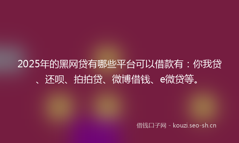 2025年的黑网贷有哪些平台可以借款有：你我贷、还呗、拍拍贷、微博借钱、e微贷等。