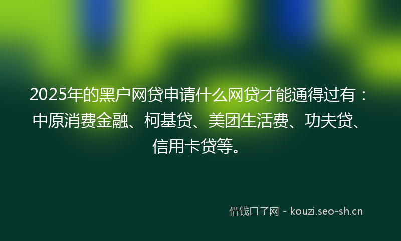 2025年的黑户网贷申请什么网贷才能通得过有：中原消费金融、柯基贷、美团生活费、功夫贷、信用卡贷等。