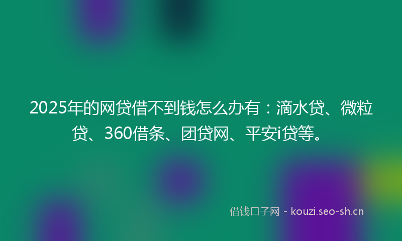 2025年的网贷借不到钱怎么办有：滴水贷、微粒贷、360借条、团贷网、平安i贷等。