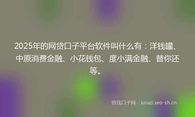 2025年的网贷口子平台软件叫什么有：洋钱罐、中原消费金融、小花钱包、度小满金融、替你还等。