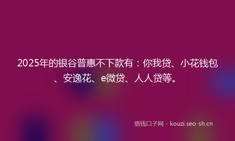 2025年的银谷普惠不下款有：你我贷、小花钱包、安逸花、e微贷、人人贷等。