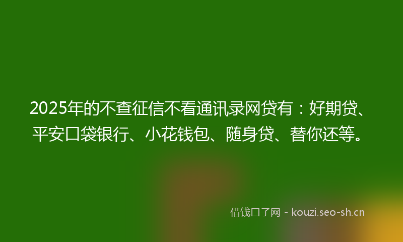 2025年的不查征信不看通讯录网贷有：好期贷、平安口袋银行、小花钱包、随身贷、替你还等。