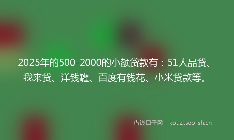 2025年的500-2000的小额贷款有：51人品贷、我来贷、洋钱罐、百度有钱花、小米贷款等。