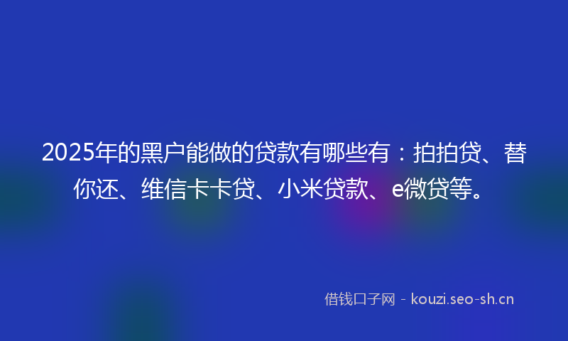 2025年的黑户能做的贷款有哪些有:拍拍贷、替你还、维信卡卡贷、小米贷款、e微贷等。