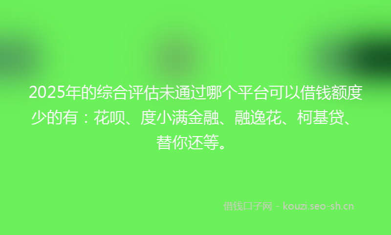 2025年的综合评估未通过哪个平台可以借钱额度少的有：花呗、度小满金融、融逸花、柯基贷、替你还等。