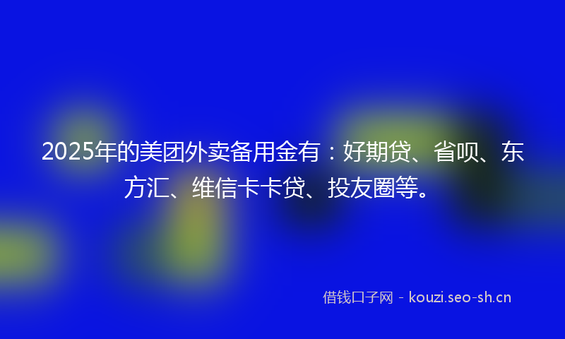 2025年的美团外卖备用金有：好期贷、省呗、东方汇、维信卡卡贷、投友圈等。