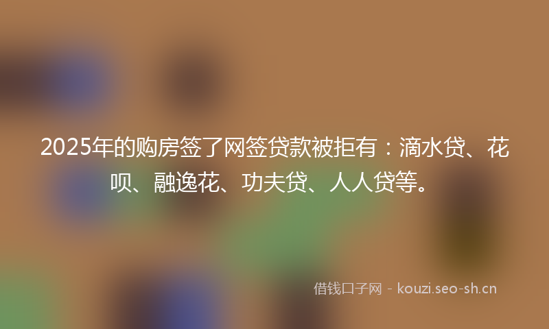 2025年的购房签了网签贷款被拒有：滴水贷、花呗、融逸花、功夫贷、人人贷等。