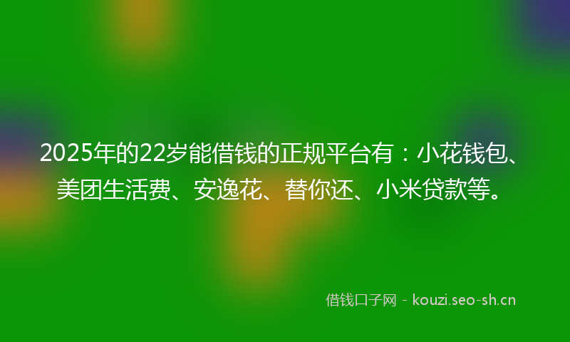 2025年的22岁能借钱的正规平台有：小花钱包、美团生活费、安逸花、替你还、小米贷款等。