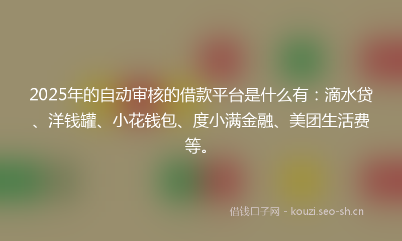 2025年的自动审核的借款平台是什么有：滴水贷、洋钱罐、小花钱包、度小满金融、美团生活费等。