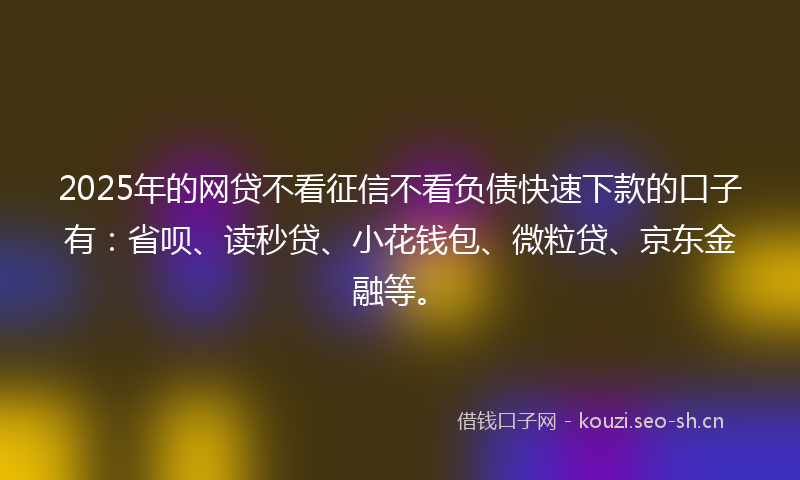 2025年的网贷不看征信不看负债快速下款的口子有：省呗、读秒贷、小花钱包、微粒贷、京东金融等。