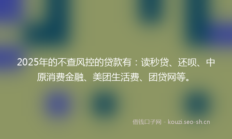 2025年的不查风控的贷款有：读秒贷、还呗、中原消费金融、美团生活费、团贷网等。