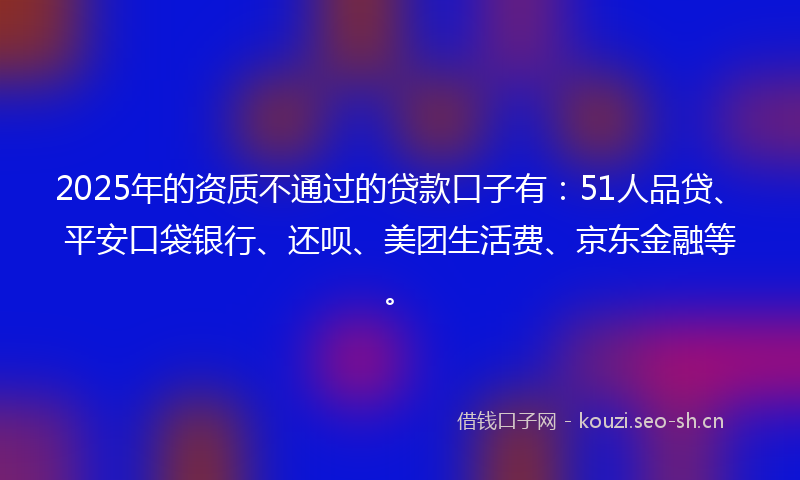 2025年的资质不通过的贷款口子有：51人品贷、平安口袋银行、还呗、美团生活费、京东金融等。