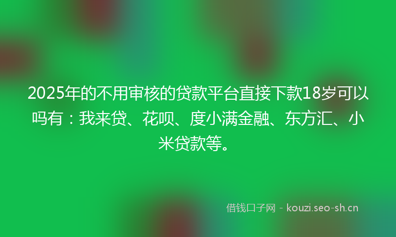 2025年的不用审核的贷款平台直接下款18岁可以吗有：我来贷、花呗、度小满金融、东方汇、小米贷款等。