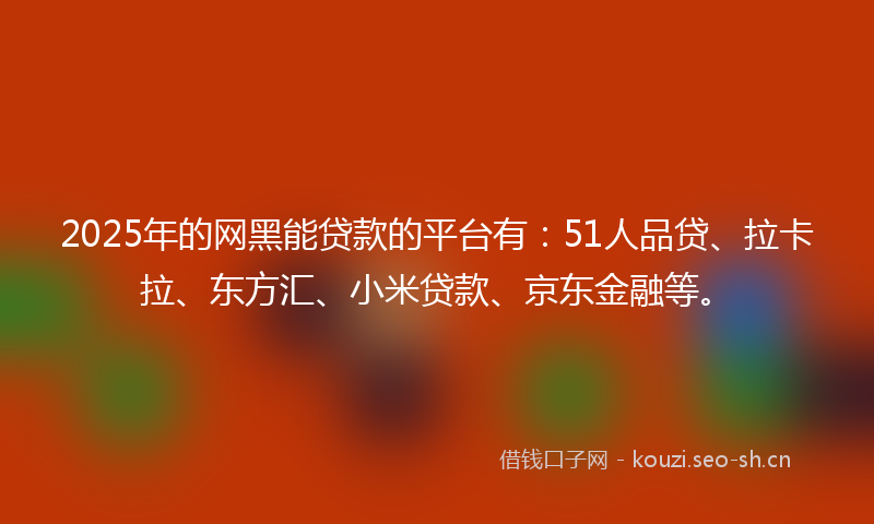 2025年的网黑能贷款的平台有：51人品贷、拉卡拉、东方汇、小米贷款、京东金融等。