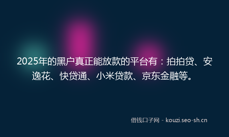 2025年的黑户真正能放款的平台有：拍拍贷、安逸花、快贷通、小米贷款、京东金融等。