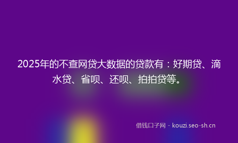 2025年的不查网贷大数据的贷款有：好期贷、滴水贷、省呗、还呗、拍拍贷等。