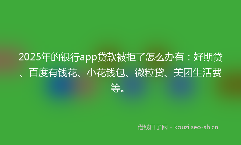 2025年的银行app贷款被拒了怎么办有：好期贷、百度有钱花、小花钱包、微粒贷、美团生活费等。
