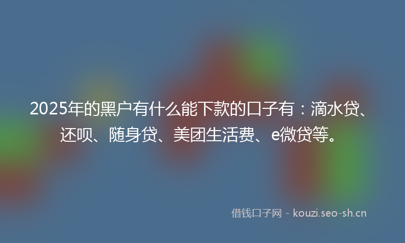 2025年的黑户有什么能下款的口子有：滴水贷、还呗、随身贷、美团生活费、e微贷等。