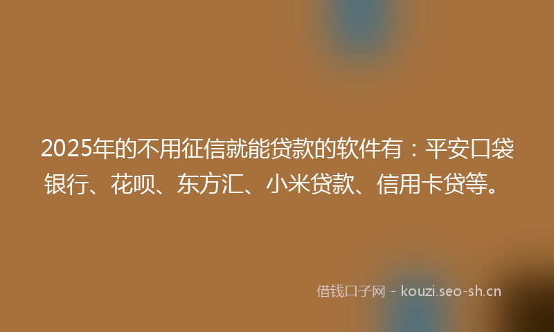 2025年的不用征信就能贷款的软件有：平安口袋银行、花呗、东方汇、小米贷款、信用卡贷等。