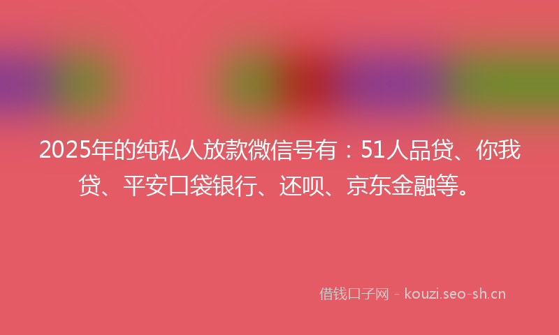 2025年的纯私人放款微信号有：51人品贷、你我贷、平安口袋银行、还呗、京东金融等。