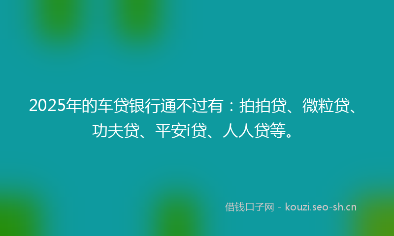 2025年的车贷银行通不过有：拍拍贷、微粒贷、功夫贷、平安i贷、人人贷等。