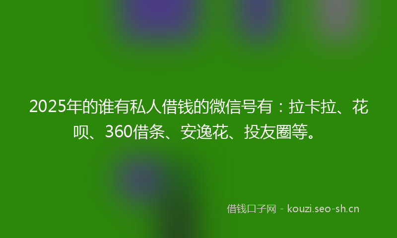 2025年的谁有私人借钱的微信号有：拉卡拉、花呗、360借条、安逸花、投友圈等。