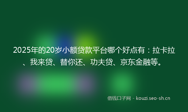 2025年的20岁小额贷款平台哪个好点有：拉卡拉、我来贷、替你还、功夫贷、京东金融等。