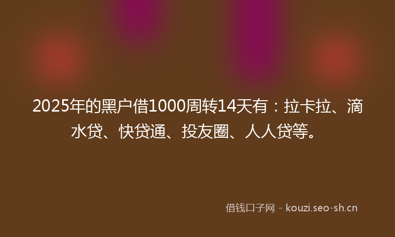2025年的黑户借1000周转14天有：拉卡拉、滴水贷、快贷通、投友圈、人人贷等。